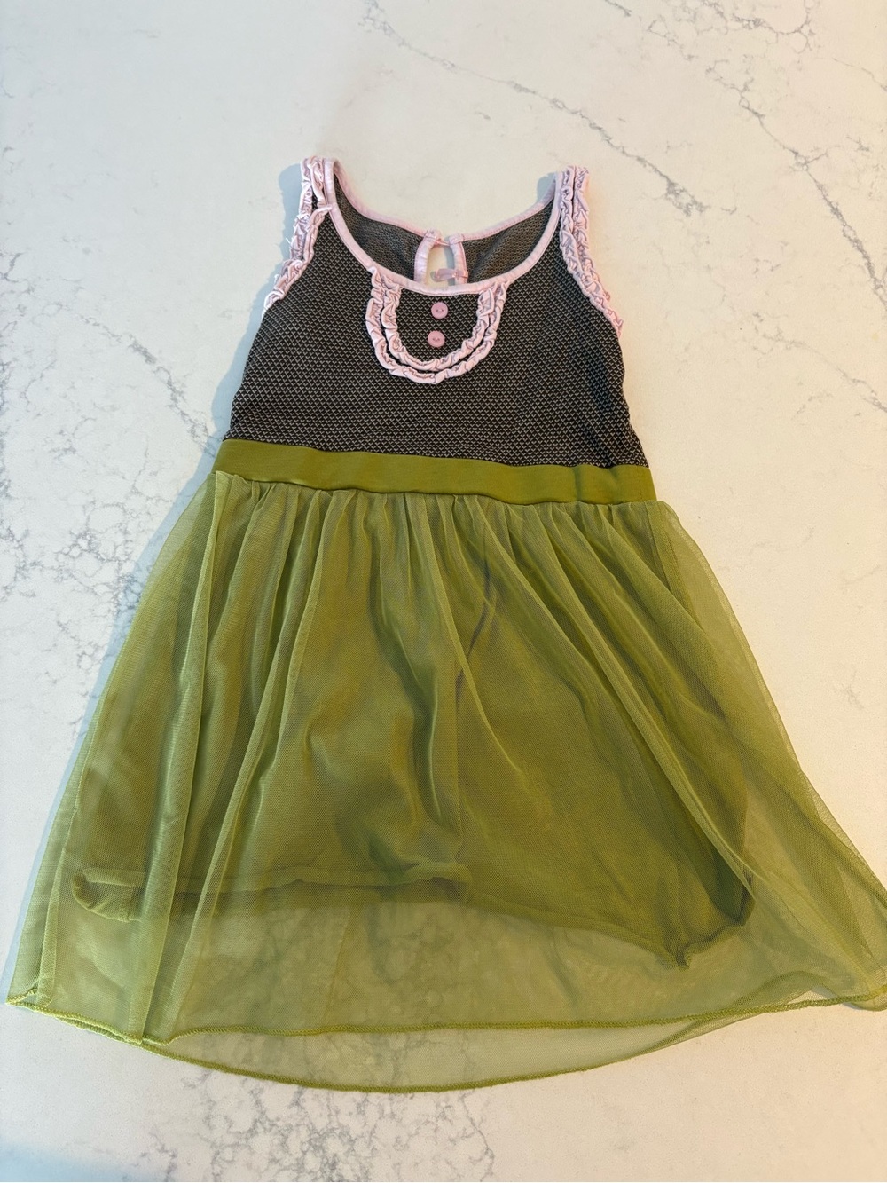 Matilda Jane Olive Green Tulle Dress with Pink Trim